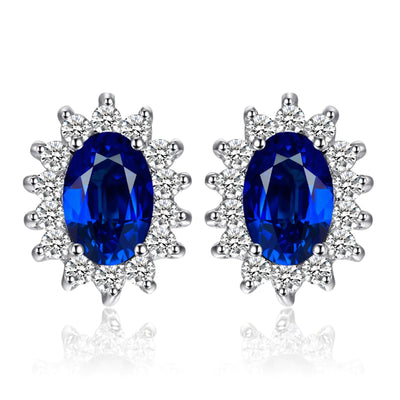 JewelryPalace 14K Gold-Plated Sterling Silver Stud Earrings – Simulated Sapphire & Emerald Birthstone Set Inspired by Princess Diana & Kate Middleton