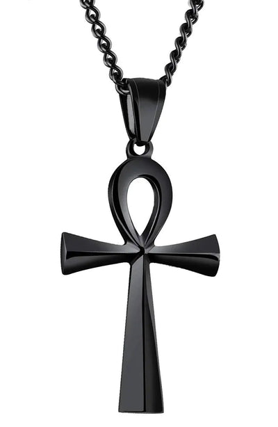 HUANIAN Stainless Steel Egyptian Ankh Cross Pendant NecklaceBlack24 inch Chain