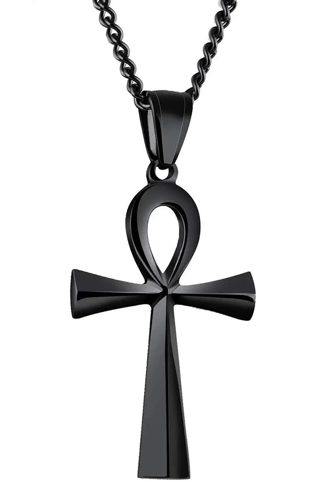 HUANIAN Stainless Steel Egyptian Ankh Cross Pendant NecklaceBlack24 inch Chain